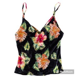 Le Superbe Black Velvet Floral Print Camisole Size 4 NWT